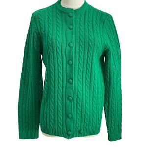 Vintage Wintuk Cable Knit Cardigan Sweater Size Medium Green British Vogue USA